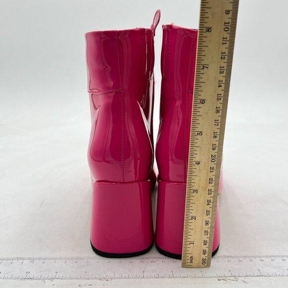 FSJ Fuchsia Pointed Toe Block High Heel Ankle Boots Glossy Patent Dress Booties - Picture 5 of 8